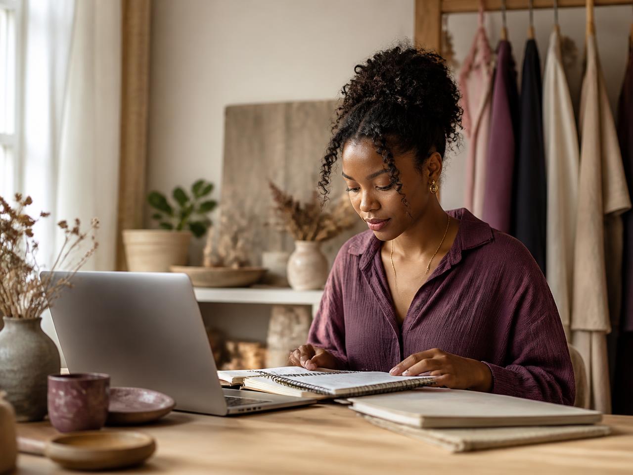 Small-business owner reviewing organized financial records